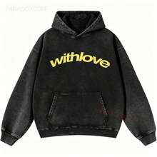 Men's Fashionable Autumn Washed Distressed Pocket Hoodie, Mens Hoodies Vintage Oversized Hoodie Acid Wash Couples Cotton Pullover Hoodies Withlove-L61 - 黑色2 - 查看 1