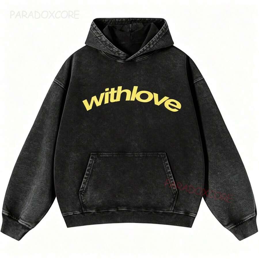 Men's Fashionable Autumn Washed Distressed Pocket Hoodie, Mens Hoodies Vintage Oversized Hoodie Acid Wash Couples Cotton Pullover Hoodies Withlove-L61 - 黑色2 - 查看 1