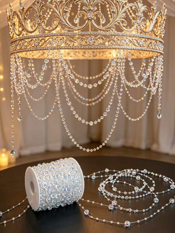 StarrySky Fishing Line Beaded Chain Hanging Decoration - Round Faux Pearl Texture, Autumn Decor 196.85 Inches (500 Cm) Durable Suitable For Wedding Handheld Bouquet Decoration, Wedding Party, Bridal Hair Accessories, DIY Necklace, Bracelet, Corsage/Decoration, Halloween Decoration, Christmas Tree Decoration Garland And Birthday Decoration