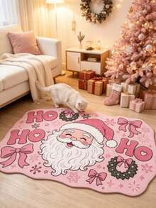 1pc Pink Santa Claus Pattern Decorative Rug, Living Room Carpet, Bedside Plush Rug, Autumn/Winter Carpet, Thick Rug, Large Living Room Carpet, Bedroom Carpet, Living Room Home Decor, Outdoor Rug, Washable Carpet - Multicolor - View 2