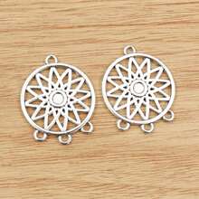 10件 33x26mm 圓形花朵吊墜連接件 3個環 DIY珠寶手工配件 - charms connector - 查看 4