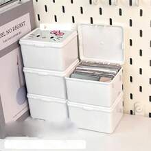 SANRIO 2pcs/5pcs Minimalist Cute Printed Plastic Storage Boxes With Lids, Dustproof Waterproof Stackable Desktop Organizer Storage Boxes For Small Cards, Jewelry, Cosmetics, Stationery, Miscellaneous Small Items, Home And Student Dorm Practical Storage Boxes - One Size - View 11