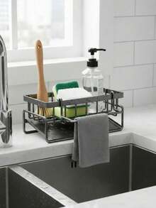 1pc Anti-Rust Kitchen Sink Organizer Rack With Towel Bar And Drip Tray, Holds Sponge, Suitable For Kitchen Sink, Rust-Resistant Carbon Steel Kitchen Sink Accessories - Multicolor - View 18
