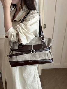 Casual Vintage Large Capacity Women's 2026 New Commuter Versatile Shoulder Underarm Bag Fashion Tote Handbag - Khaki - View 3