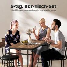 5-Piece Bar Table Set With 4 Chairs, Industrial Design, For Kitchen, Dining Room, Wood, Steel, Brown - 棕色 - 查看 4