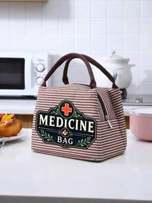 Striped Medicine Bag With "Medicine Bag" Text And Pill Bottle Pattern - Compact Pill Storage Bag And First Aid Kit, Portable Medication Storage Solution For Daily, Outdoor And Dorm Use, Multi-Functional Fabric First Aid Bag Designed For Health-Conscious And Frequent Travelers, Suitable For Travel And Outdoor Activities - Multicolor - View 6