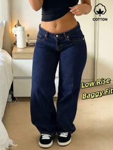 MYOURSA Women's Loose Low-Waist Wide-Leg Distressed Jeans, Retro Vintage Street Style Y2K Aesthetic Casual Spring Fall - Dark Wash - View 3