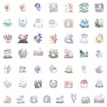 50pcs Cute Halloween Flower & Ghost Doodle Stickers, Waterproof Decorative Cartoon Stickers For Water Cups - Multicolor - View 6