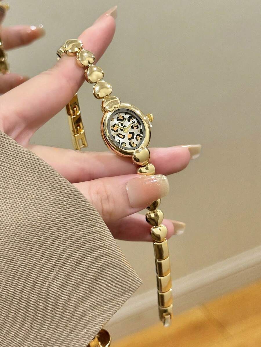 1件金色圓形女款石英手錶,精緻時尚極簡風,適合日常配戴,生日/畢業禮物,休閒聚會 - 金色 - 查看 1