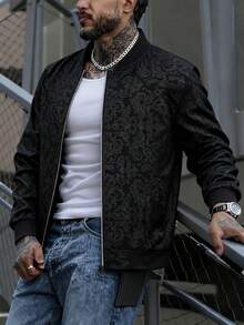 Men's Black Bomber Jacket, Full Zip Casual Outerwear, Suitable For Spring And Autumn, Outdoor Commute Casual Jacket, High-Quality Men's Gift Sports - Black - View 1