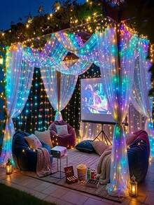 1pc Copper Wire Curtain Lights, 300 LED Fairy Curtain Lights, 8 Lighting Modes, With Remote Control, Suitable For Halloween/Christmas Decoration, Wedding Decoration, Party Decoration, Room Decoration And Home Decoration - Curtain String Lights - View 7