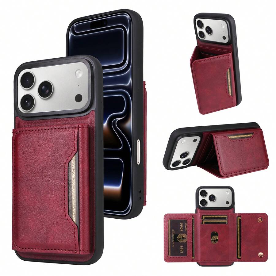 1pc Flip Cover Stand Protective Case With Card Slot, Artificial Leather, Compatible With Apple 17 Pro Max And A56
