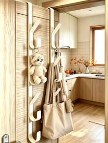 1pc Multifunctional Thickened Door Hook, Bathroom Towel Rack, Door Coat Hook, Straight Tube Storage Door Hook, Home Decor, Bathroom Decor, Bedroom Decor, Living Room Decor, Clothes Rack, Suitable For Bedroom, Living Room, Kitchen, Bathroom, Garage, Laundry Room, Hotel And Apartment - White - View 4