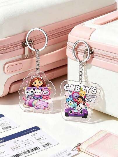 MASSDI Gabby Dollhouse Acrylic Keychain, Cute Cartoon Character Bag Charm Key Ring, Exquisite 2D Acrylic Pendant Small Gift, Christmas Holiday Present, Halloween Event Favor, Themed Party Keepsake Souvenir, Decor Accessory For Bag, Purse And Key Organizer