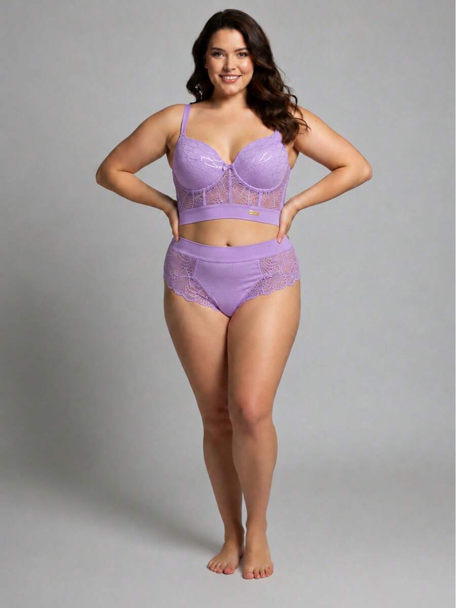 Conjunto Plus Size Cropped Rendado Tecido Brilhoso Forrado Bojo Aro Sexy Resistente
