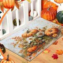 1pc Autumn Series Floral & Pumpkin Pattern Printed Faux Cashmere Surface TPR Bottom Doormat, Bathroom Mat, Kitchen Mat, Laundry Room Mat, Holiday Atmosphere Decor, Home Decor, Party Decor, Wedding Decor, Dining & Kitchen Decor - Multicolor - View 5
