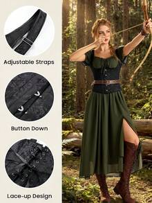 Women's Renaissance Style Corset Top, Adjustable Straps, Floral Underbust Corset, Lace-Up Design, Suitable For Renaissance Fairs, Pirate Cosplay, Halloween Parties - Black - View 3