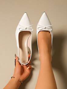 MODA Sandalias de tacón alto de punta elegante con lazo para mujer, zapatos de vestir sexy para fiesta, adecuados para verano, commute, discoteca, boda, fiesta, exterior, disponibles - Blanco - Ver 3