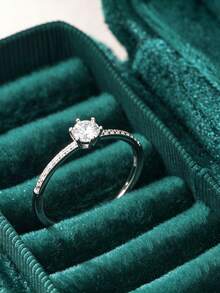1pc S925 Sterling Silver Women's Ring 4.5mm Round Moissanite Ring Women's Wedding Engagement Jewelry Fashion Jewelry Accessory For Daily Wear Dating Valentine's Day Halloween Christmas Birthday Anniversary Gift - 1 Pc 4.5mm - View 3