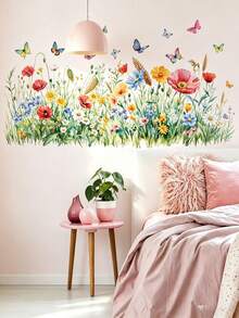3 Styles Nursery Wall Decals, Forest Mushroom, Wildflower Meadow And Pink Rose By Window Stickers, Home Decor, Boys And Girls Bedroom Wall Art - Multicolor - View 3