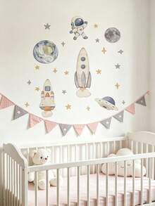 2 Styles Kids Room Wall Decals, Bear Balloon Moon Stickers And Space Astronaut Rocket Stickers, Home Decor, Boys Girls Bedroom Wall Art - Multicolor - View 9