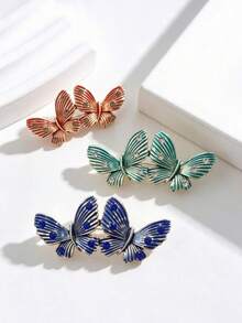 Retro Double Butterfly Crystal‑Set Enamel Brooch Clothing Decor Lapel Pin - Butterfly - View 2