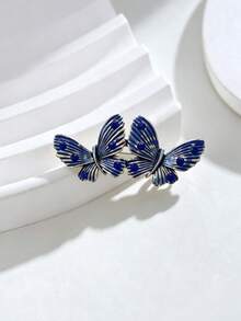 Retro Double Butterfly Crystal‑Set Enamel Brooch Clothing Decor Lapel Pin - Butterfly - View 6