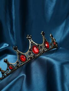 Women's Black & Red Crown, Gothic Red Heart Queen Headband, Rhinestone Wedding Queen Headpiece, Suitable For Birthday, Ball, Beauty Pageant, Halloween Cosplay Costume - Red - View 2