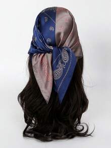 1pc Bohemian Paisley Pattern Silk Square Scarf, Size 27.5" X 27.5", Fashion Design, Suitable For Daily Wear - S15308 - Navy Blue - View 4