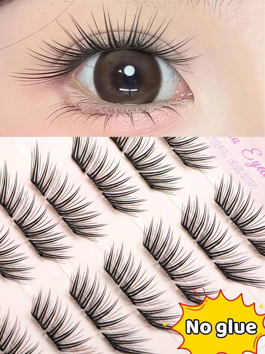 Cílios Postiços Estilo Raposa Sem Cola, 60 Aglomerados, Estilo Coreano-Japonês, Cria Facilmente Maquiagem de Olhos Estilo Raposa, Curvatura C, Comprimento de 10mm, Aplicação Segmentada Sem Cola Economiza Etapas, DIY Economiza Tempo de Maquiagem, Adequado para Iniciantes, Reutilizável, Adequado para Uso Diário, Encontros, Viagens, Festas de Feriados, Presente Perfeito de Feriado para Melhor Amiga, Namorada