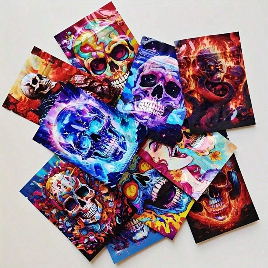 200pcs Holographic Resealable Mylar Bags, Odor-Proof Zipper Packaging Bags With Pattern Print, Suitable For Small Items - Mixed Color a - View 1