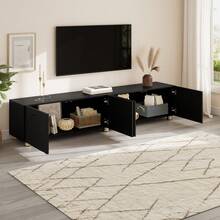 TV Stand Lowboard Bogenrelief 4 Doors Black Metal - Hitam - View 8