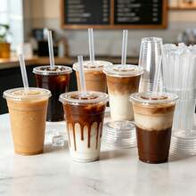 FookmeKag 12/16/20/24 Oz Clear Reusable And Washable Cups With Flat Lid And Straw, Heavy-Duty Crystal Cold Drink Cups For Iced Coffee, Iced Tea, Milkshakes, Smoothies - Perfect For Christmas Parties, Family Gatherings And Office Daily Use - 規格 - 查看 3