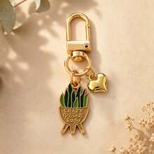 1pc/5pcs Unisex Alloy Oil Drop Bonsai Plant Pendant Keychain 3D Heart Charm Plant Series Bag Accessory,Bag Charms - Multicolor - View 4