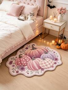 1 pieza 5 piezas Alfombra con forma de calabaza floral rosa y púrpura, estilo Halloween, Halloween, felpudo exterior, alfombra de cocina, decoración del hogar, alfombra de área, alfombra de jardín, alfombra lavable - Morado - Ver 2
