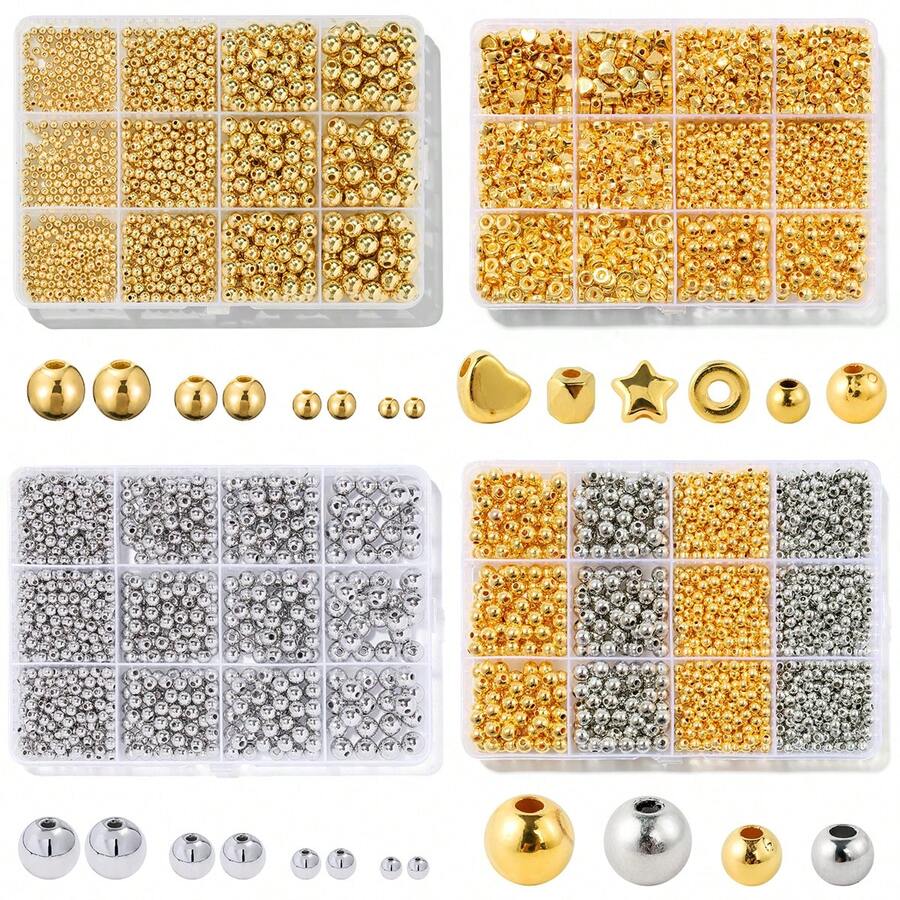 1 Box 3/4/6/8mm Gold/Silver And 8mm Christmas Color Spacer Beads, For Jewelry Making, DIY Bracelets, Necklaces, Earrings - A - View 1