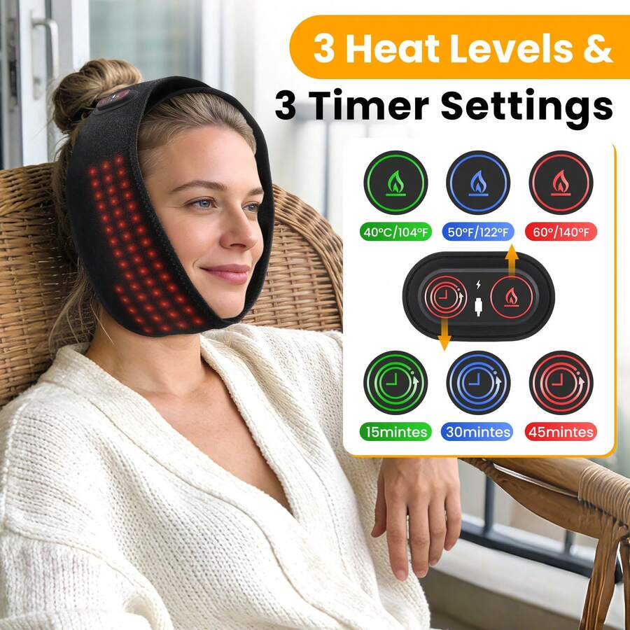 Facial Lifting Jaw Heat Pad With Red Light Function, Wireless Jaw Heating Pad, USB Rechargeable, 3-Level Intelligent Temperature Control, 3-Level Timer, Temporomandibular Joint Facial Heat Wrap, Suitable For Face And Jaw, Facial Support Pad, Portable Design, Easy To Carry For Travel, Suitable For Home And Office Nap, Unisex, Essential Home Item, Ideal Gift Choice - View 1