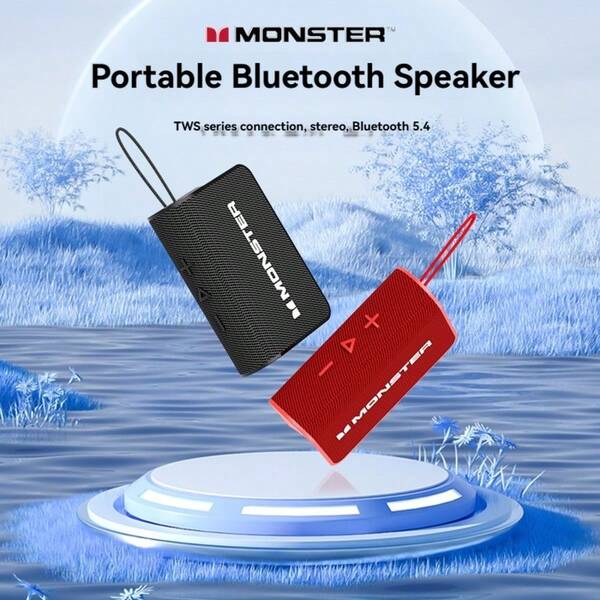 Monster AirRock X902 Portable Bluetooth 5.4 Speaker, Mini Wireless Outdoor Waterproof Speaker With Lanyard, Suitable For Camping, Travel, Beach, Shower, Party, 40mm Driver Unit Bass Audio, Supports TF Card USB Playback, 1200mAh Battery TWS Stereo Pairing Microphone