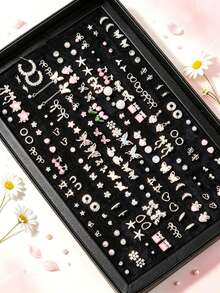 12/20 Pairs Exquisite Silver Stud Earrings Set, Bow & Heart Mixed Design, Y2K Aesthetic Pierced Earrings, Jewelry Gift For Women, Teen Girls - Sweet Butterfly Flower Stud Earrings - View 5