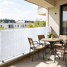 1pc Solid White Balcony Railing Windbreak Fabric, Minimalist Outdoor Style 100% Polyester Rectangular Perforated Privacy Screen, Balcony & Patio Protective Decorative Accessory - White - View 7