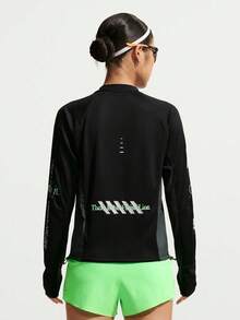 Nike Women's AS W NK SWIFT JERSEY TOP LS NV Long Sleeve Knit Collarless T-Shirt TIM7543-010 - Black - View 2