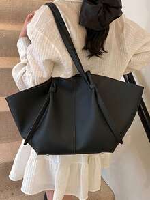 Women's Minimalist Knotted Decor Textured Soft PU Leather Tote Bag, Large Capacity Casual Commuter Shoulder Handbag - Multicolor - View 8