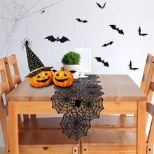 1pc Halloween Asymmetrical Spider Web Table Runner, Hollow Lace Black Vintage, Suitable For Party Atmosphere Decoration And Home Decor, Party Dining Table Decoration, Kitchen, Fireplace Mantel, Bedroom Decoration Table Runner - Spider Web Table Runner - View 5