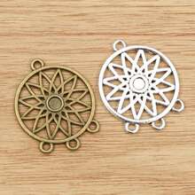 10件 33x26mm 圓形花朵吊墜連接件 3個環 DIY珠寶手工配件 - charms connector - 查看 2