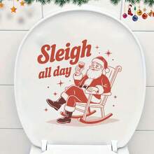 1pc Vintage Santa Claus Sitting In Rocking Chair Holding Wine Glass "Sleigh All Day" Toilet Tank Sticker, Removable PVC Funny Christmas Decor Sticker, Bathroom Personalized Holiday Atmosphere Sticker - Santa Claus - View 5