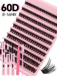 640/544/608/200簇單束假睫毛 大容量睫毛書 初學者友善 長效假睫毛接睫 放大眼妝 美麗睫毛 柔軟逼真 耐用 持久 附膠水與密封劑 鑷子 睫毛刷 便攜套組 - 粉色 - 查看 15