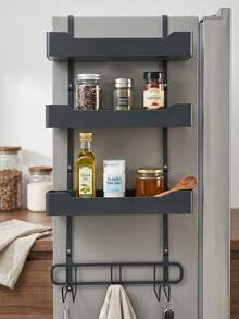 1pc 4-Tier Kitchen Refrigerator Hanging Rack, Rust-Proof Cast Iron Hanging Kitchen Storage Rack, No Drilling Required Storage Rack For Organizing Kitchen Essentials, Space-Saving Kitchen Accessory, Home Decor, Black - Multicolor - View 7