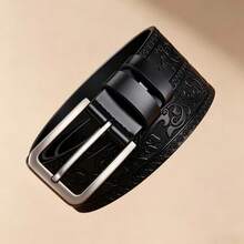 Vintage Men's Belt With Embossed Design And Alloy Buckle, Practical And High-Quality - Black - View 5