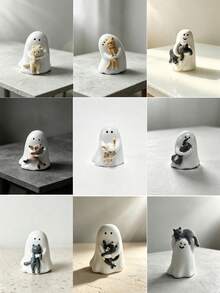 1pc Halloween Ghost Hugging Kitten Resin Figurine Set, Cute & Quirky Desktop Decor, Suitable For Home Office Bookshelf Display, Holiday Party Gift Ornament, Perfect For Spooky Season Collectors - New Arrival - Ghost - View 13