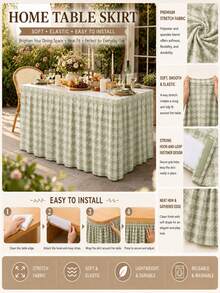 1pc-Sage Green Stretch Table Skirt For Rectangle Table, Elastic Table Skirt With Hook And Loop Fastener, Reusable Washable Fitted Table Cover Skirt For Dining Table, Party, Buffet, Wedding, Everyday Home Decor - Multicolor - View 3